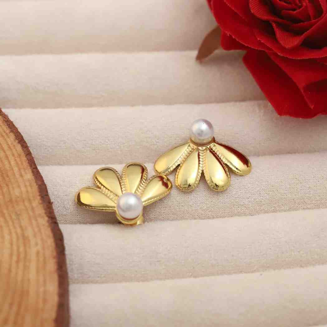 Elegant 22K Gold Plated Pearl Blossom Hoops – Stainless Steel Daily Wear Earrings